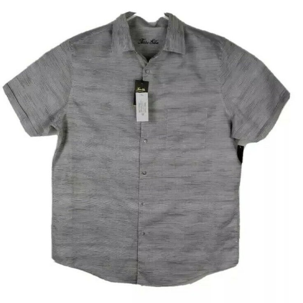Tasso Elba Mens Button Front Shirt Gray Stripe XL